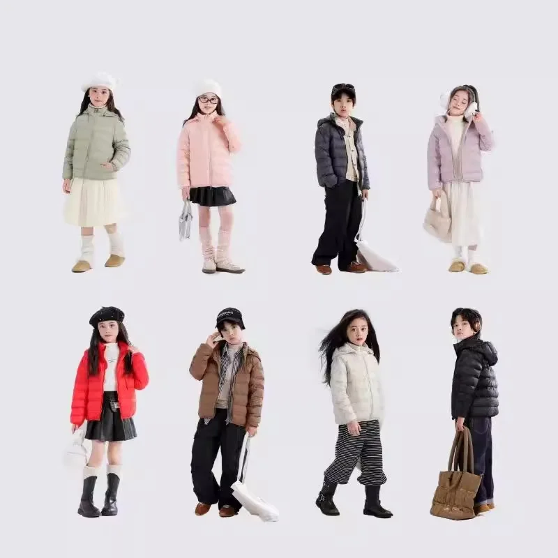 Custom Logo Child Down Coat Ultra Feather Down Hooded Best Quality lightweight Windproof Padded Sport Puffer Jacket For Children