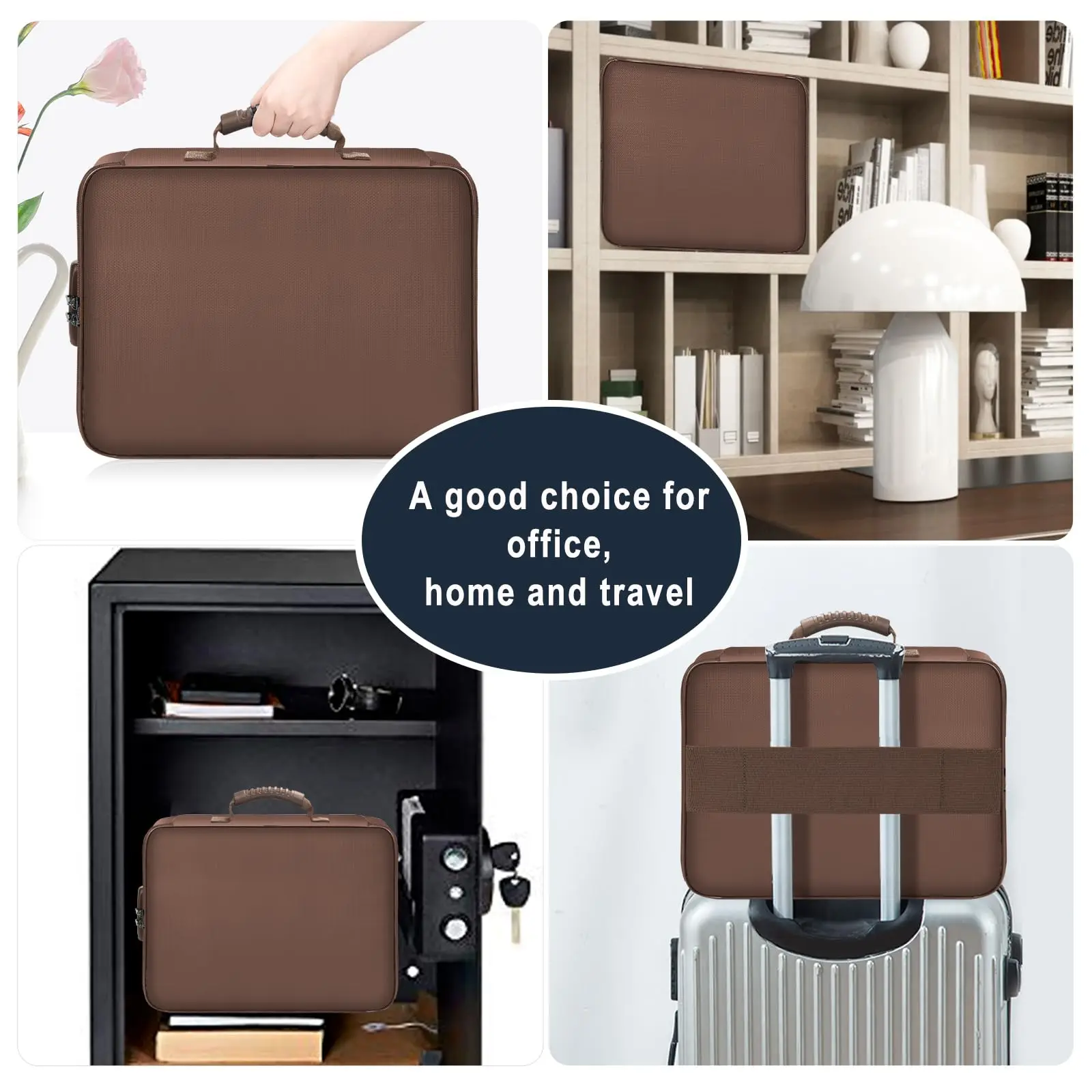 Fireproof Document Bag with Lock 3-Layer File Storage Case Water-Resistant Zipper Portable Travel Organizer for Laptop