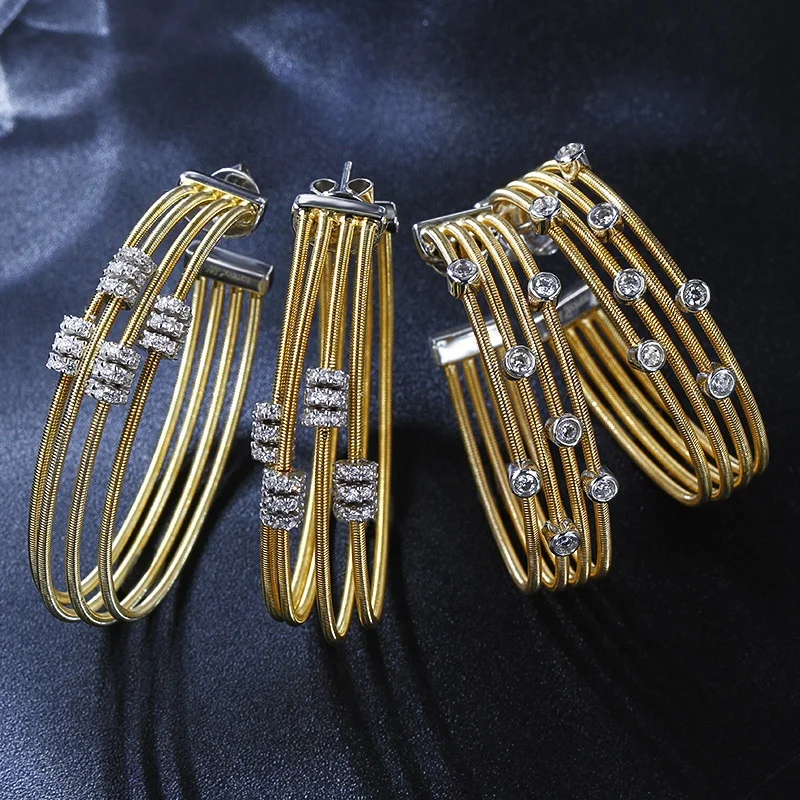 sterling 925 silver jewelry hot 2024 women earrings circle hoop 18k yellow gold tubogas from italy rope 18k zircon earrings