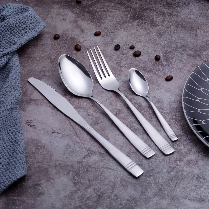 
Durable Metal Eating Utensils Set Silver Tableware Custom Wholesale Knife Fork and Spoon Set 