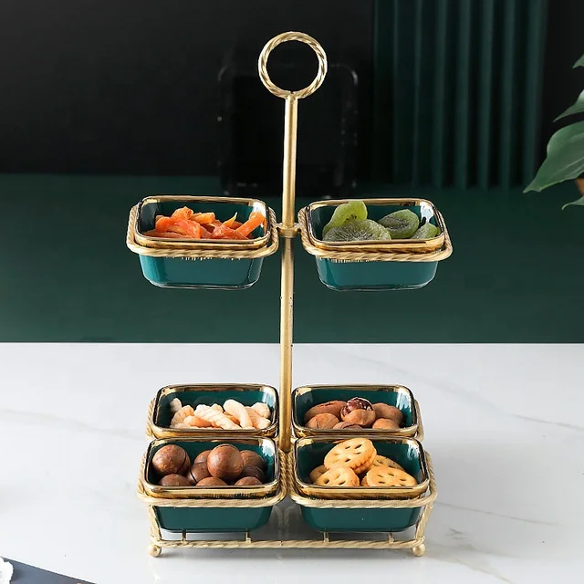 
Glazed ceramic dried fruit dish European style ceramic dessert dish Ceramic lattice string plate 