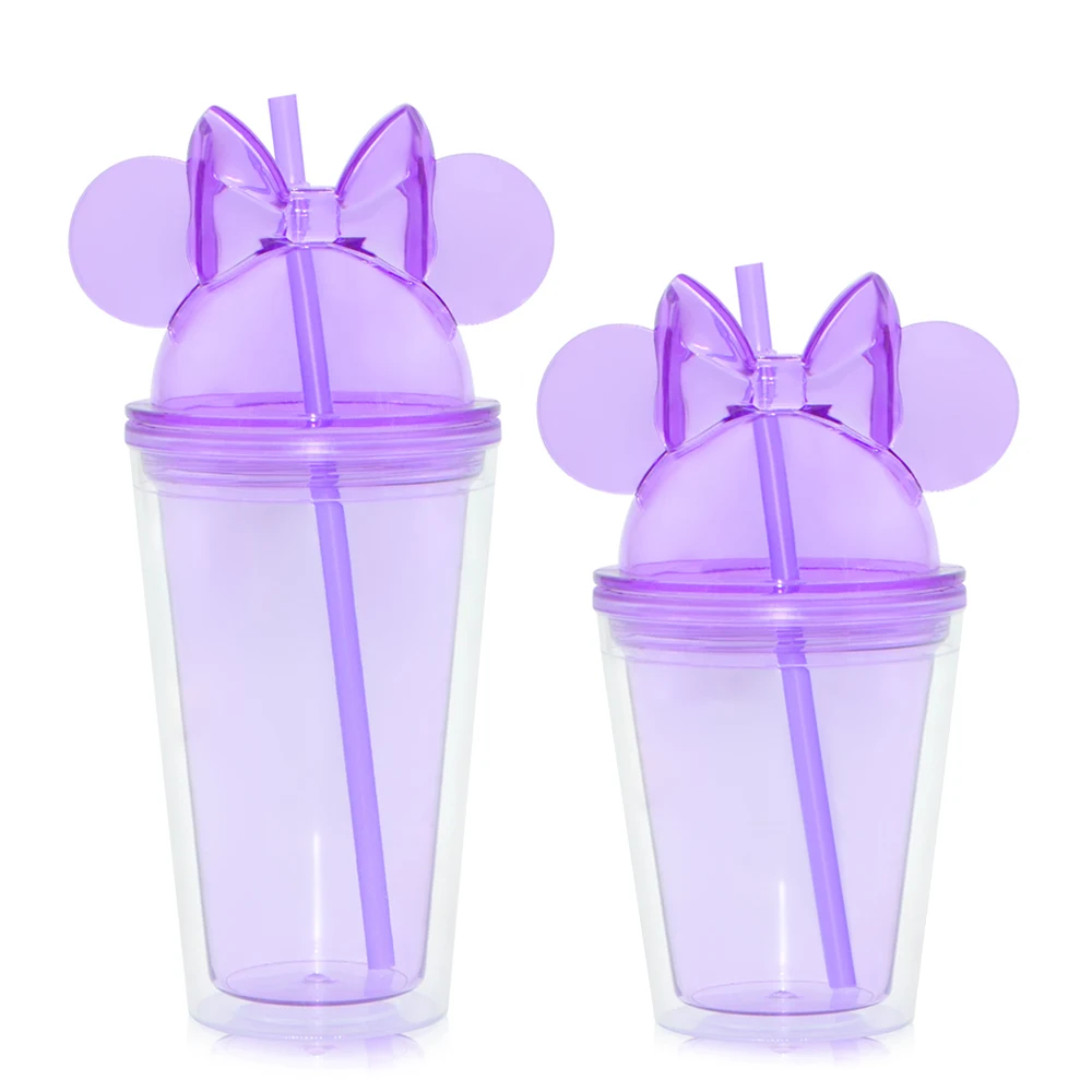 Hot Selling Wholesale Acrylic Plastic Double Wall Clear Drinking Cup Cute Mickey Mouse Water Bottle