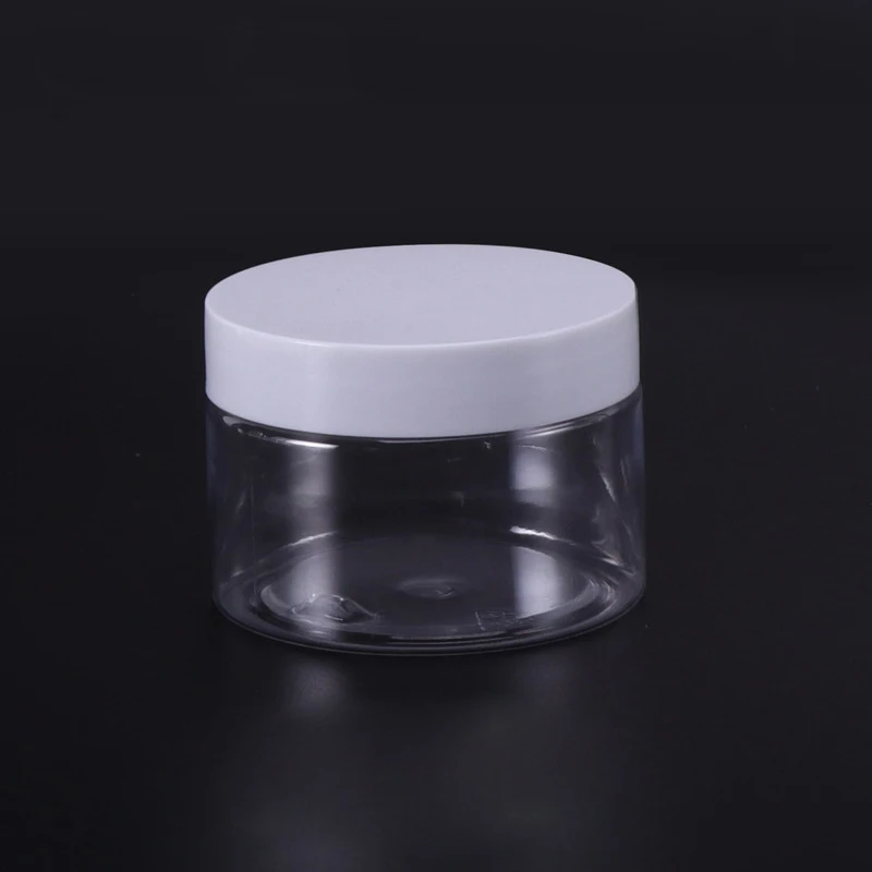 hot sale cosmetic jar containers 30ml 50ml 100ml 150ml 200ml 500ml 1000ml clear PET plastic sugar scrub jar with black screw lid
