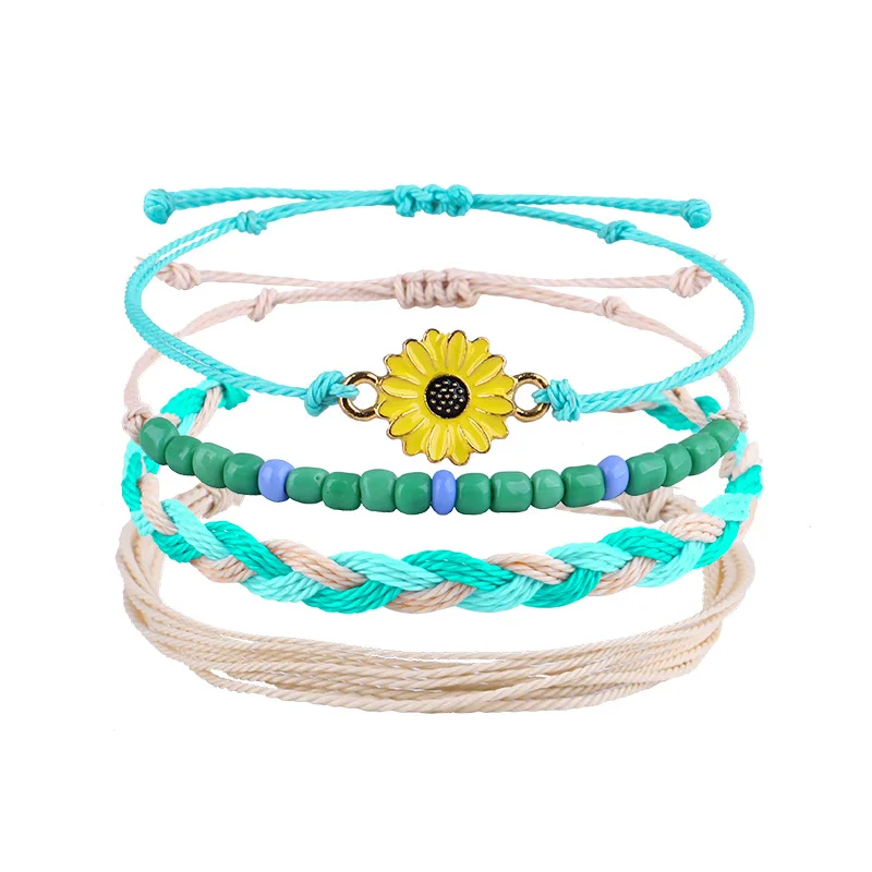 New Bracelet Gifts Wax Thread Braided Rice Bead Bracelet Bohemian Daisy Sunflower Turtle Shell Bracelet Women