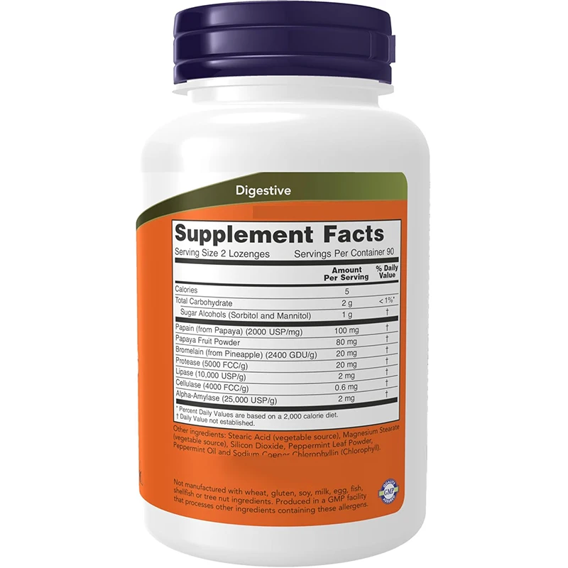Papaya Enzyme with Mint and Chlorophyll Digestive Support 180 Chewable Lozenges