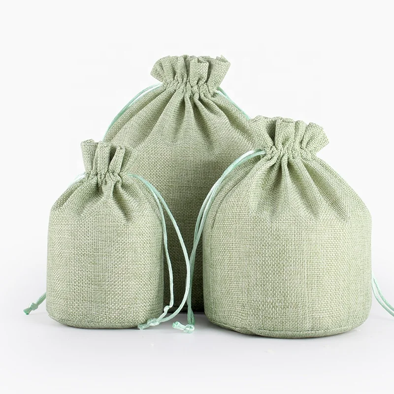 Wholesale high custom nature linen drawstring bag with printed logo make up bag drawstring for promotional