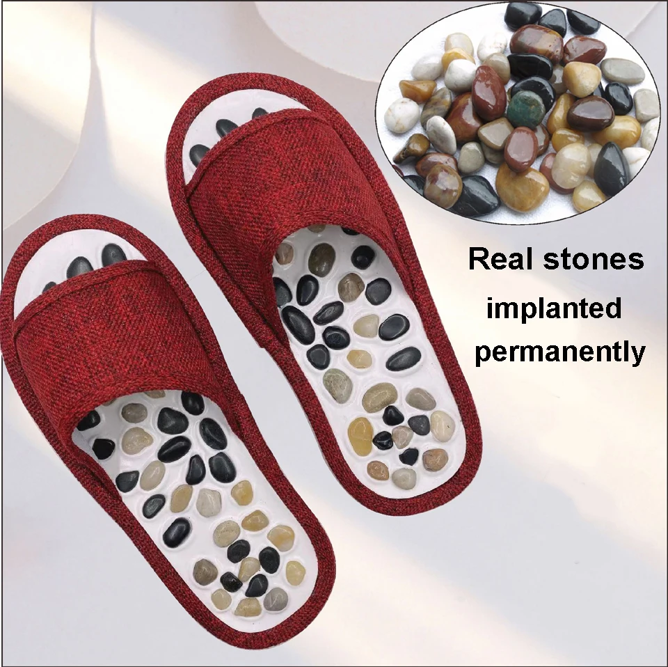 durable high polished natural stones slippers foot acupuncture non-slip pebbles EVA soles for good health