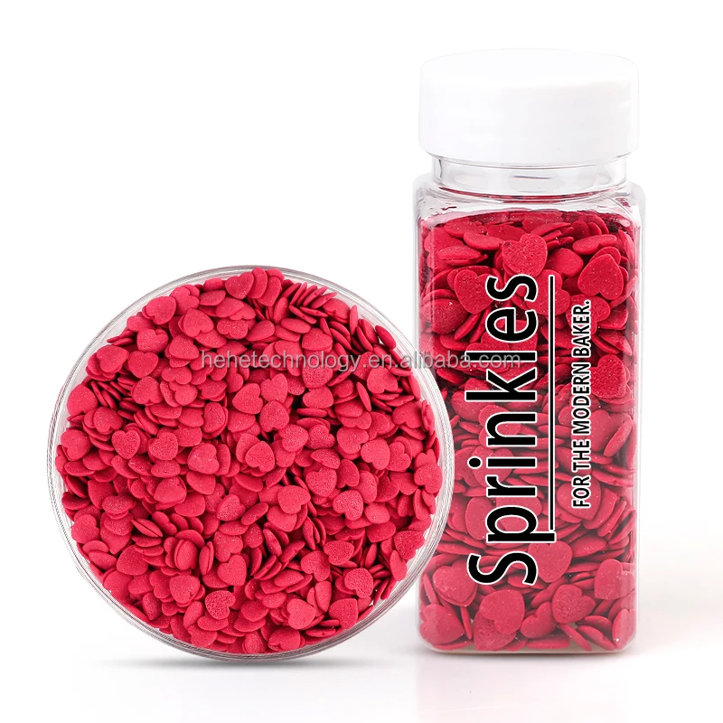 100% Natural Color Red Edible Heart Confetti Sprinkles Vegan Sugar Sprinkles for Donuts Cookies Chocolates Cakes Decorations