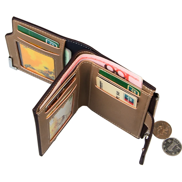 Yameili durable hasp pu zipper money clip slim minimalist man wallet with coin pocket