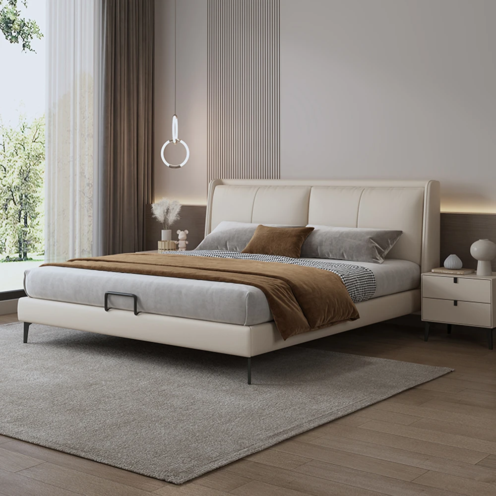 Итальянская современная простая кожаная двуспальная кровать 1 8 м с Индукционным освещением-мягкая мебель для спальни дома и коммерческого использования квартиры