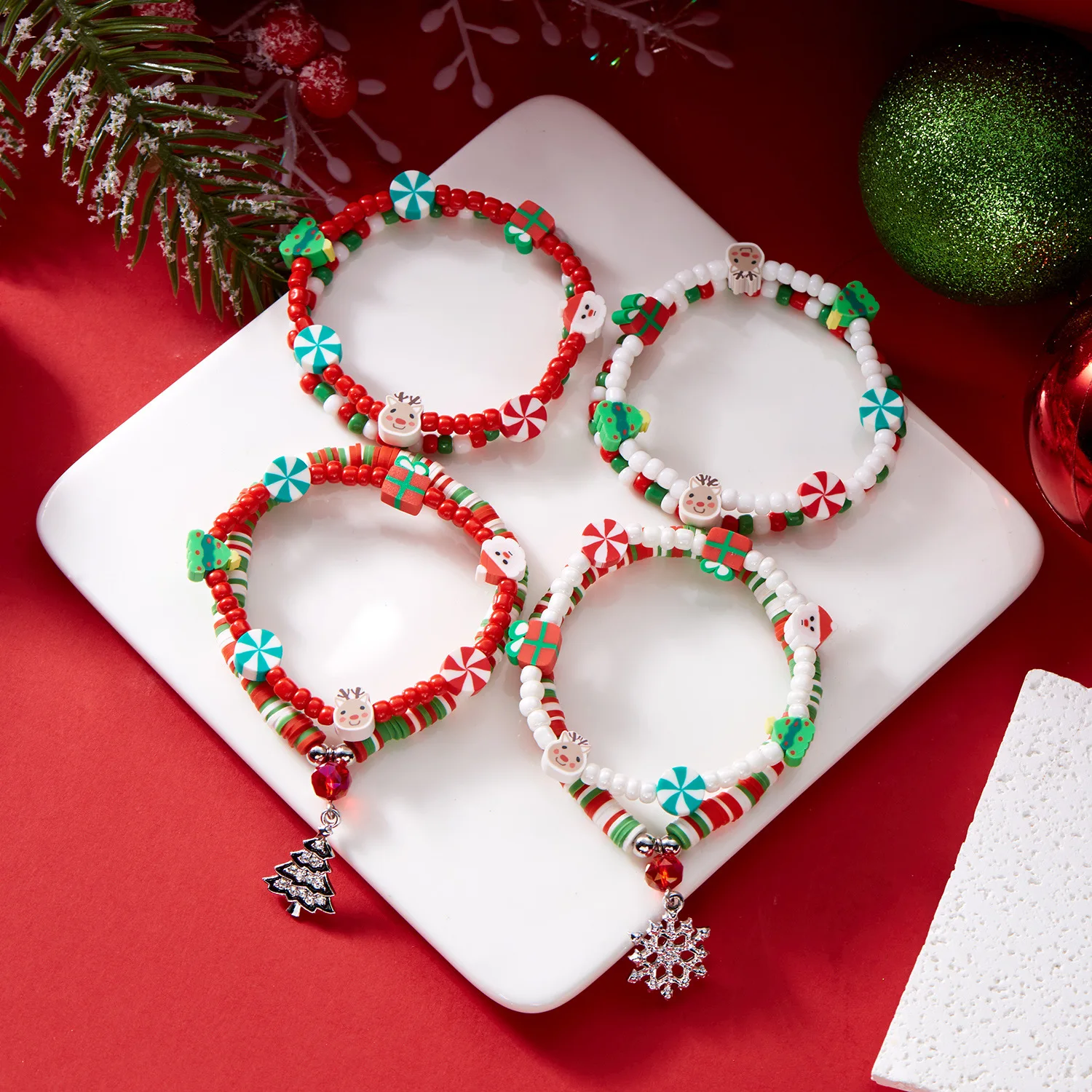 Fashionable and Versatile Christmas Bead Soft Ceramic Christmas Tree Snowflake Bracelet