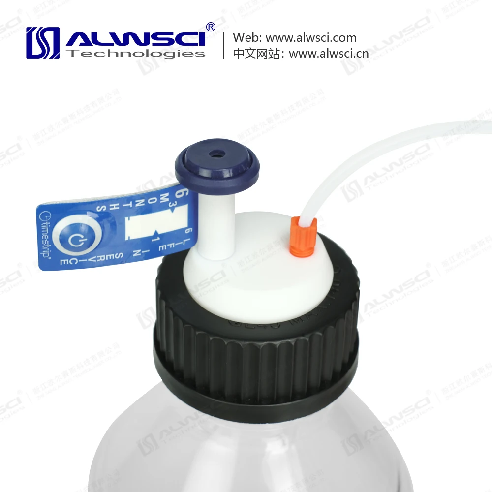 Alwsci Black GL45 Stay Safe Cap Air Valve 1/4inch-28 fitting for 1/8 inch tubing  for laboratory use