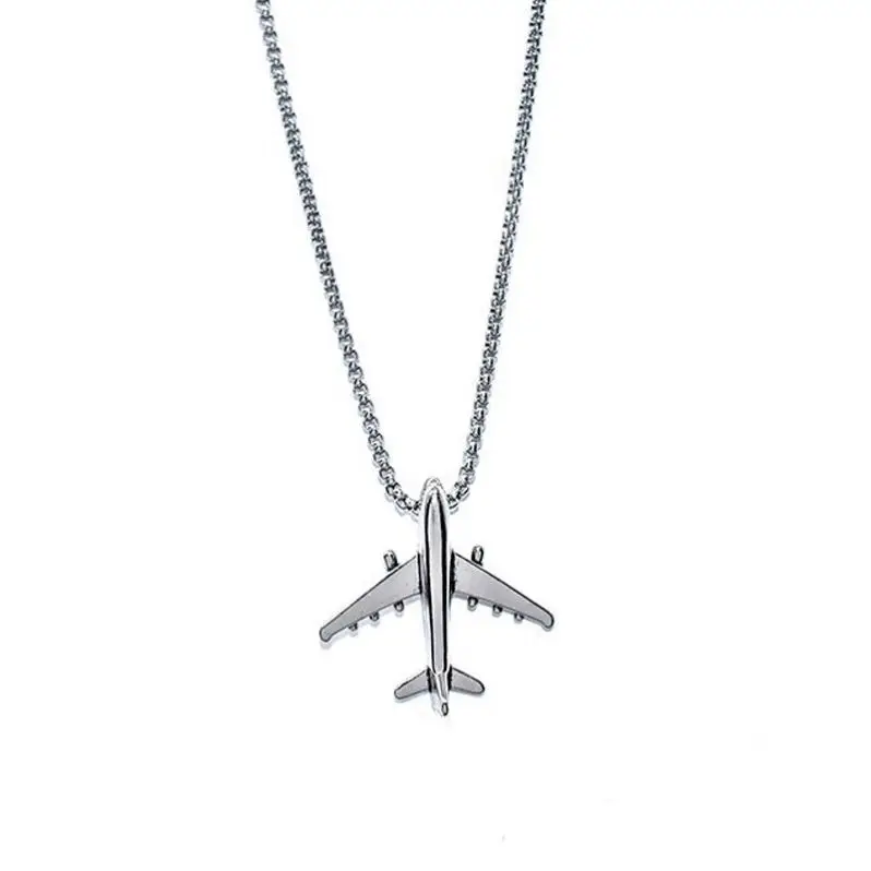 Trendy Titanium Aircraft Plane Box Chain Necklace Stainless Steel Plane Necklace