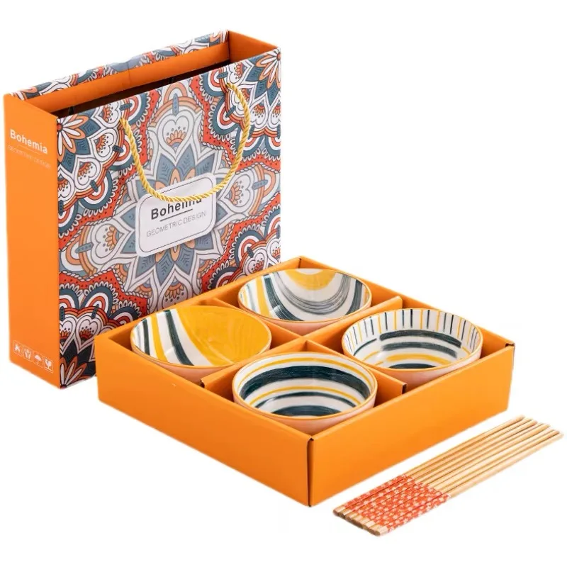 Rice Bowl Gift Box Set Ceramic Porcelain Tableware in Package 2024 Hot Selling Japanese Style Hand Painted Ceramic CLASSIC