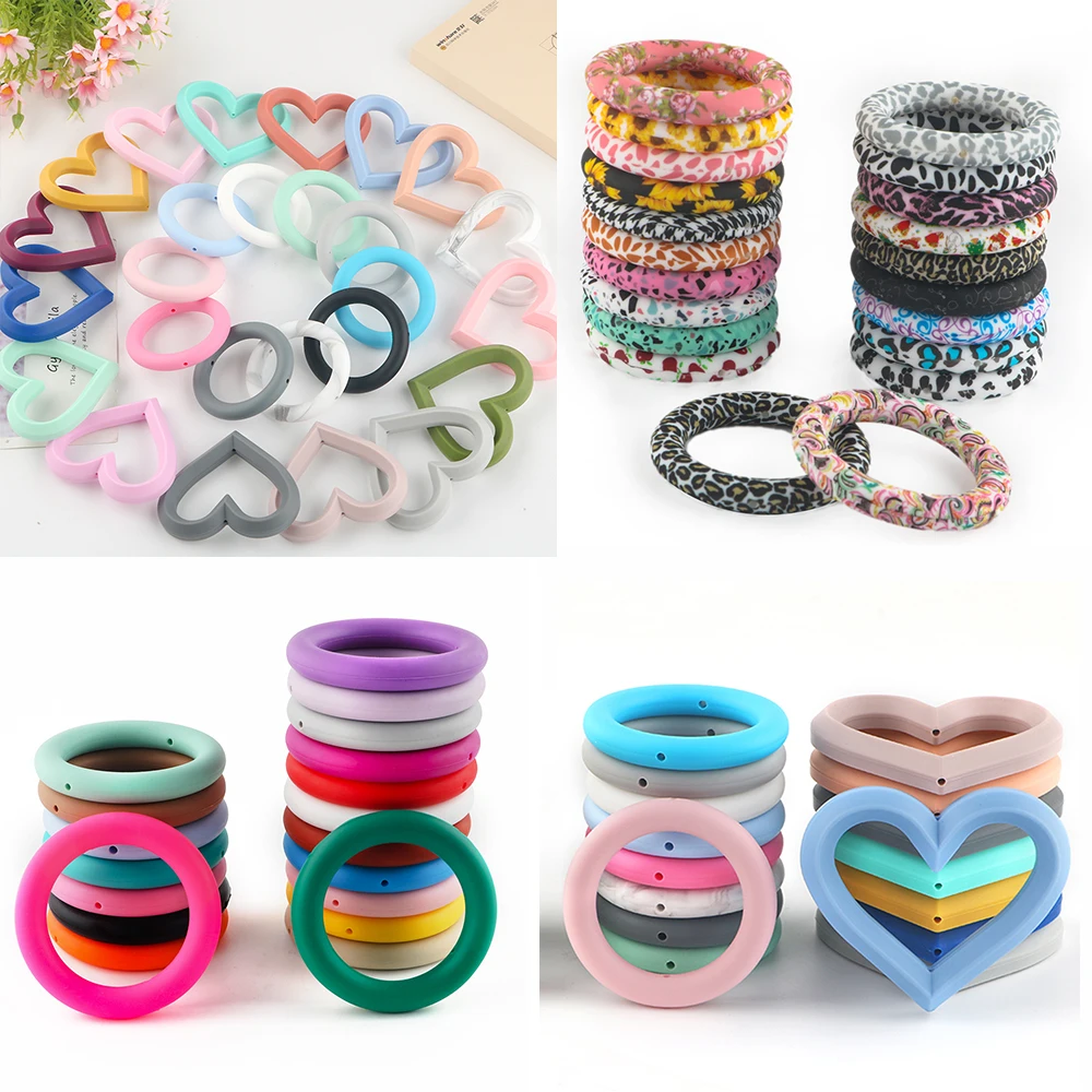Baby Teething Toys Food Grade Round heart-shaped Soft Silicone Teether Ring Toys For Earrings Keychain Crafts Jewelry Making