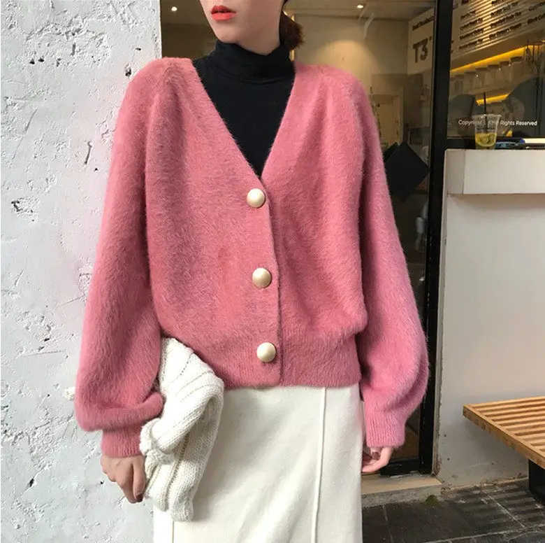 ladies Long Sleeve Winter Knitwear jacket female wholesale open front chunky OEM Custom sweaters Knit mohair Cardigan for women