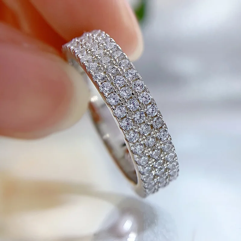 Fully-Jewelled Silver Jewelry Round Cut Luxury Diamond Wedding Rings