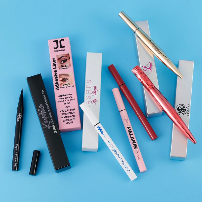 
Eyelash glue pen logo transparent magnetic container makeup sponge black sticker matte empty lashglue pen eyeliner 