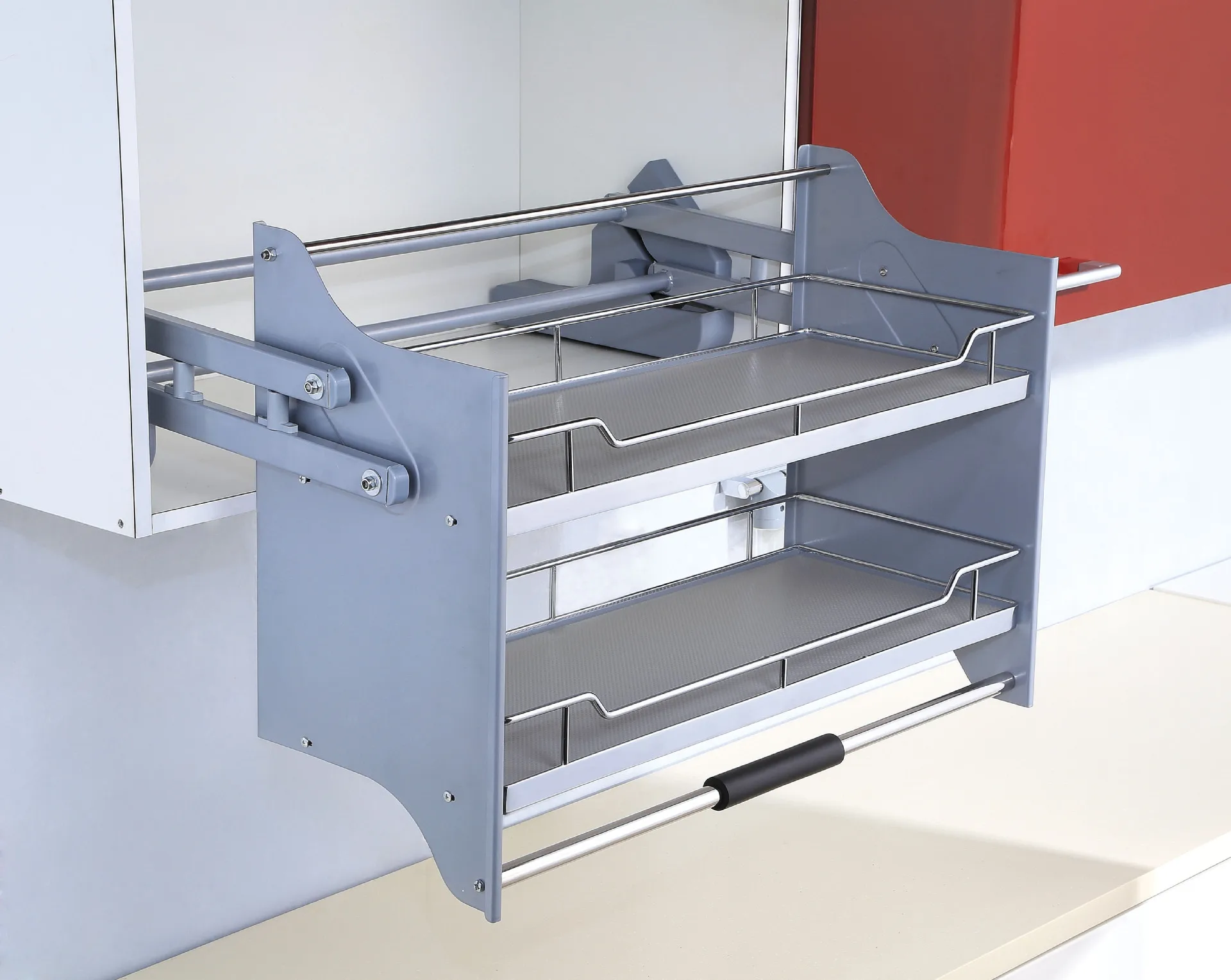 TKK High Quality Kitchen Cabinet Fitting lifting Food Storage cupboard Drawer Stainless Steel Elevator Pull down Basket