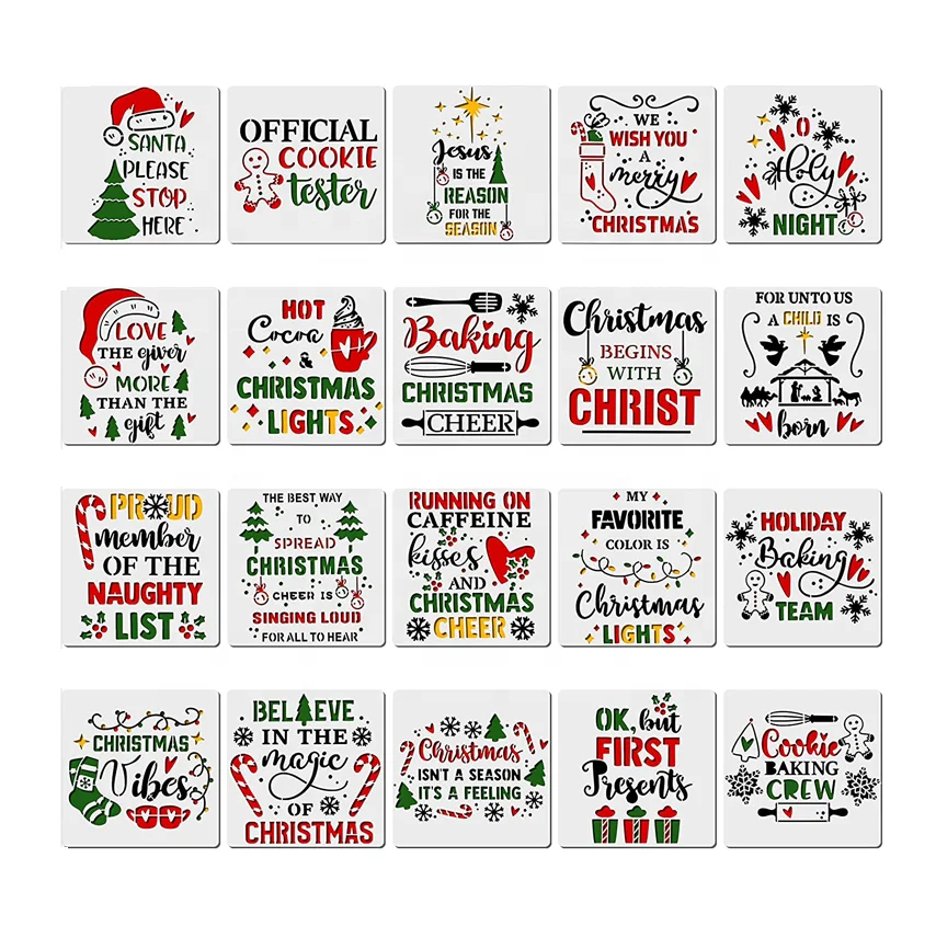 20 Pcs Christmas Decoration Template  6 x 6 Inch Reusable Stencils Snowman DIY Drawing Stencils