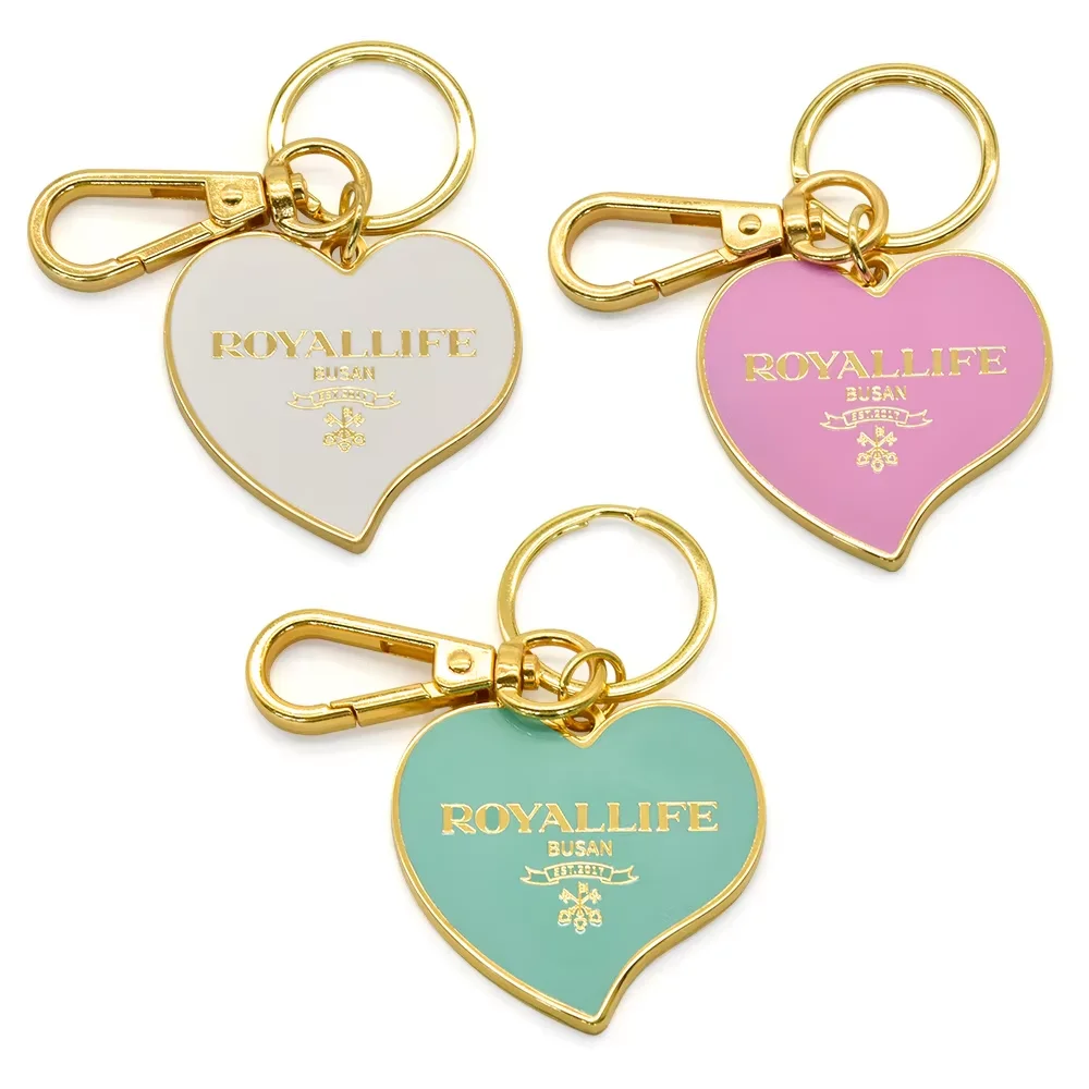 Promotion Manufacturer Custom 2D 3D Letter Cartoon Rotating Keyring Hard Enamel Heart Shape Metal Keychain