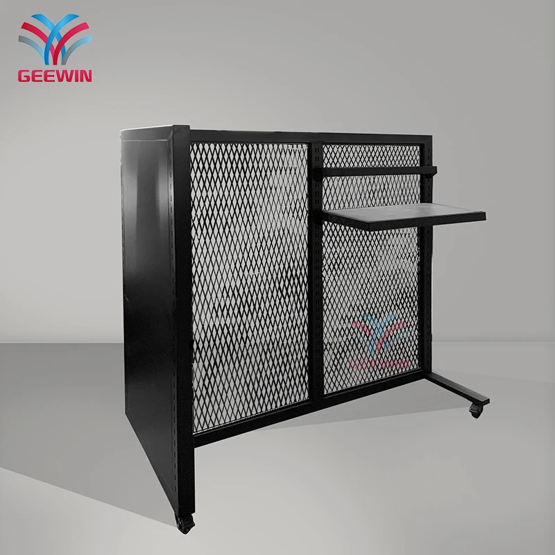 Black metal shelf free standing wire rack for retail shop with adjustable panel board grocery display stand