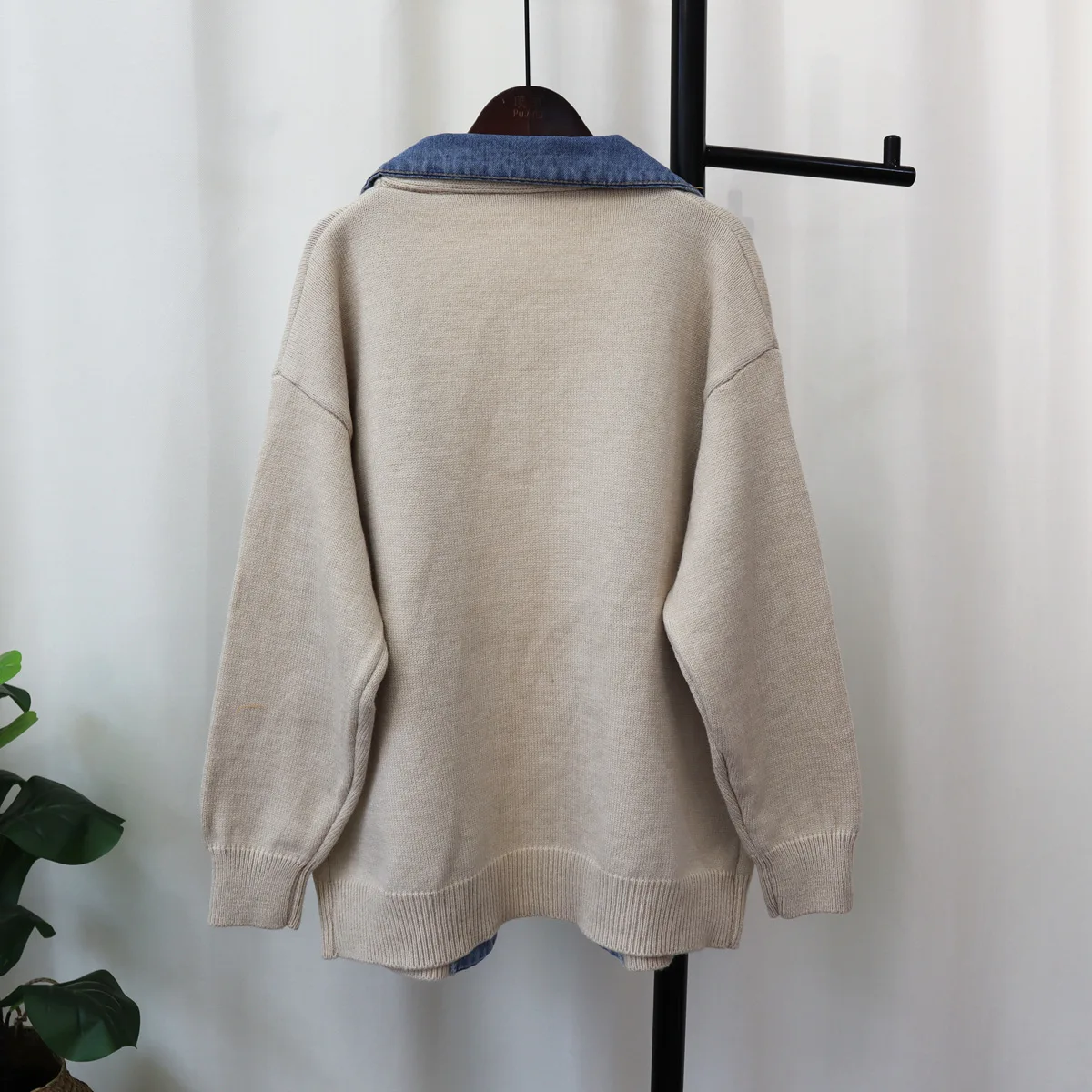 ZHEZHE 2024 New Arrivals Ready To Ship Winter Warmly Thick Sweaters Patchwork Denim Jeans Coats