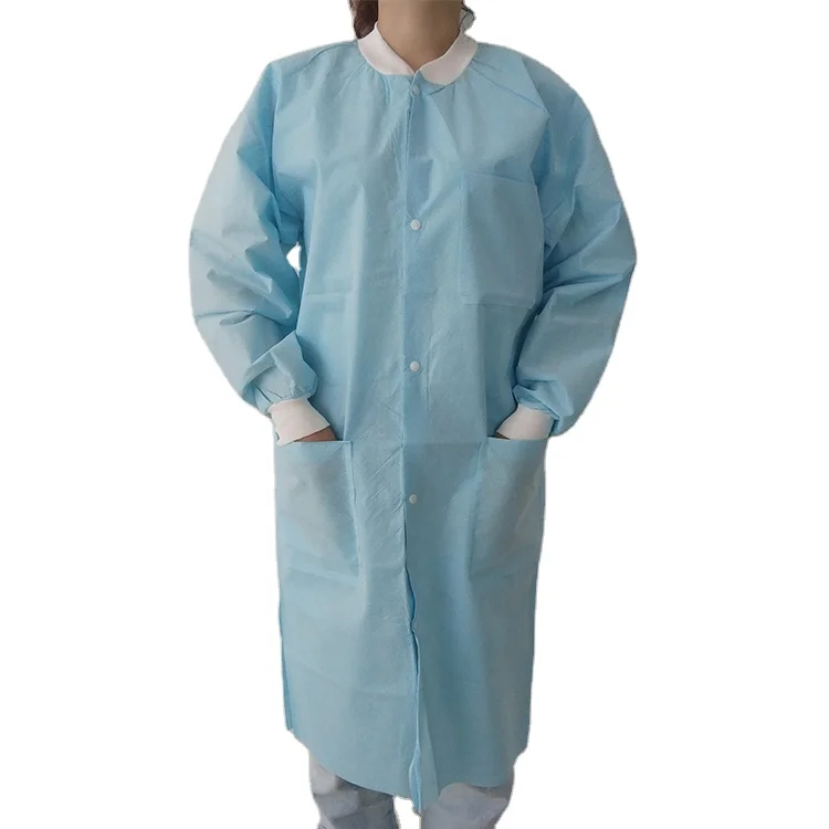 Non woven PP SMS white blue lab coat Work Uniform for Lab (1600343360402)