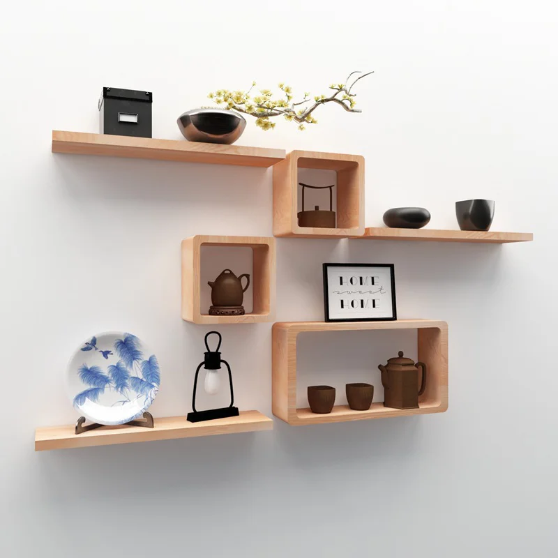 Nordic Modern Furniture Floating Wall Mount Floating Commodity Wooden Cube Shelf Decorative