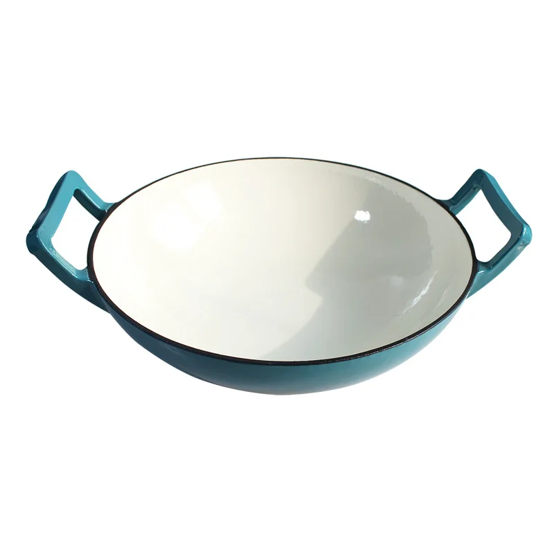 New stock fast delivery enameled cast iron wok 18 inch with lid by size color
