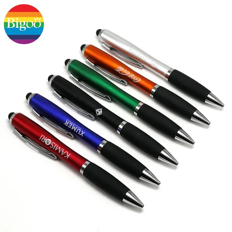 Plastic stylus ballpoint pen with laser logo printing led light inside multi-functional ball point for promotional