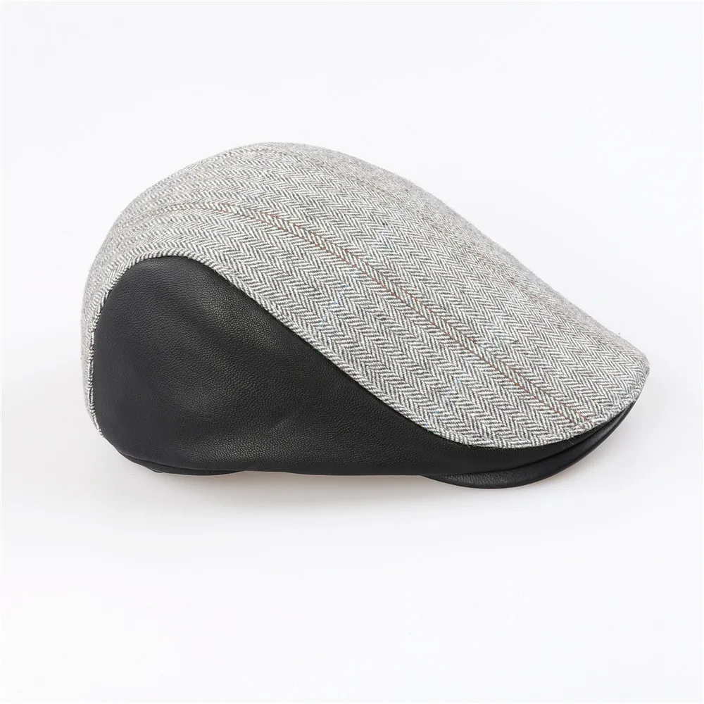 Мужские шерстяные кашемировые вязаные тканевые шапки с поясом кепки газетчика Лоскутная Кепка из натуральной овечьей кожи Кепка с козырьком