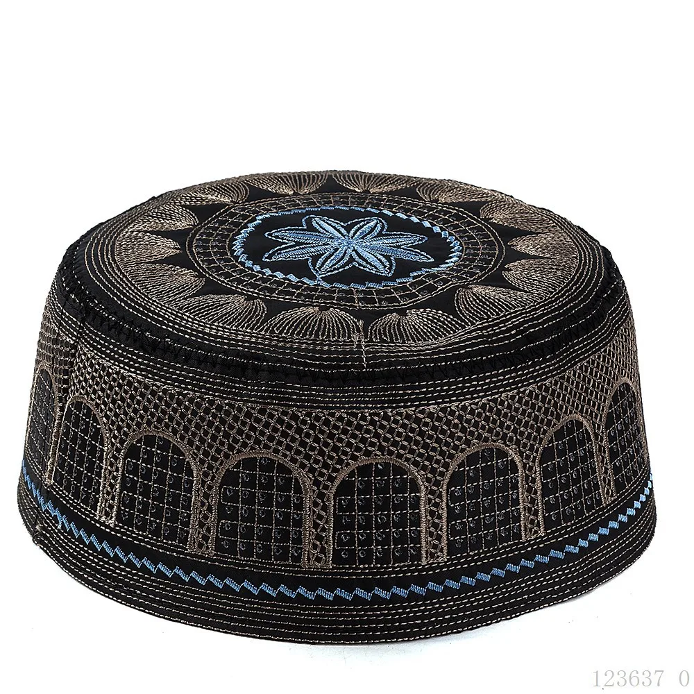 Men Muslim Prayer Kufi Hat Islamic Kufi Prayer Hat Headwear Cap with Embroidery Turkish Arabian Beanie Cap Sun Hat Eid Gift