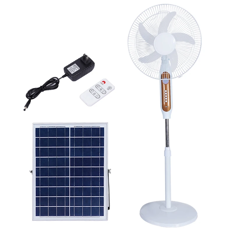 16-Inch Solar Pedestal Rechargeable Fan AC/DC USB Port Metal Housing Outdoor Car Garage RV Household Use Battery Solar Fan