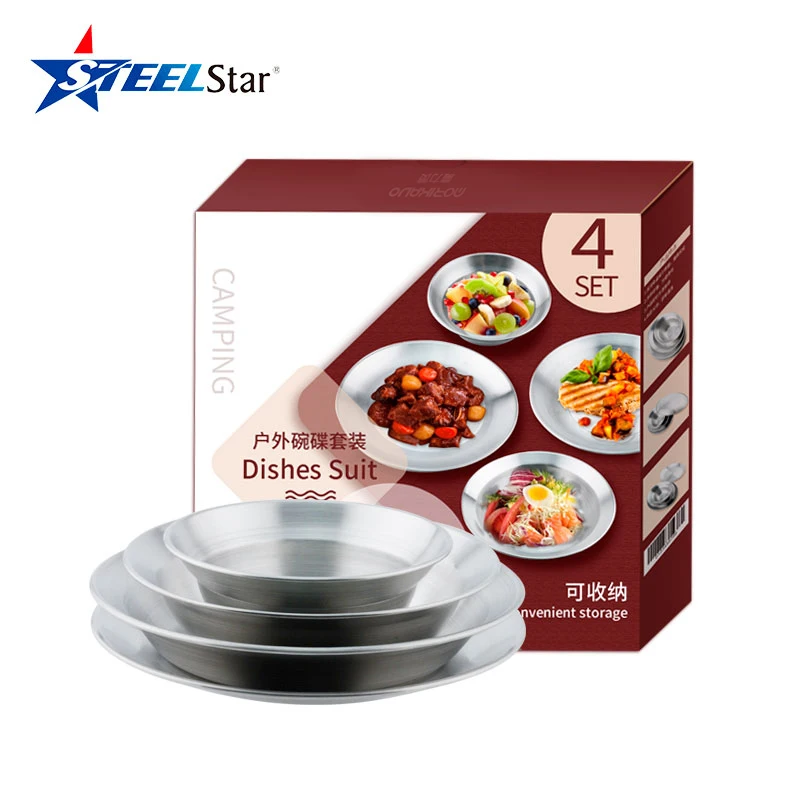 
gift set with Stainless Steel Plates,Bowls,Cups and Spice Dish. Camping Set Camping, Hiking, Beach,Outdoor Use 