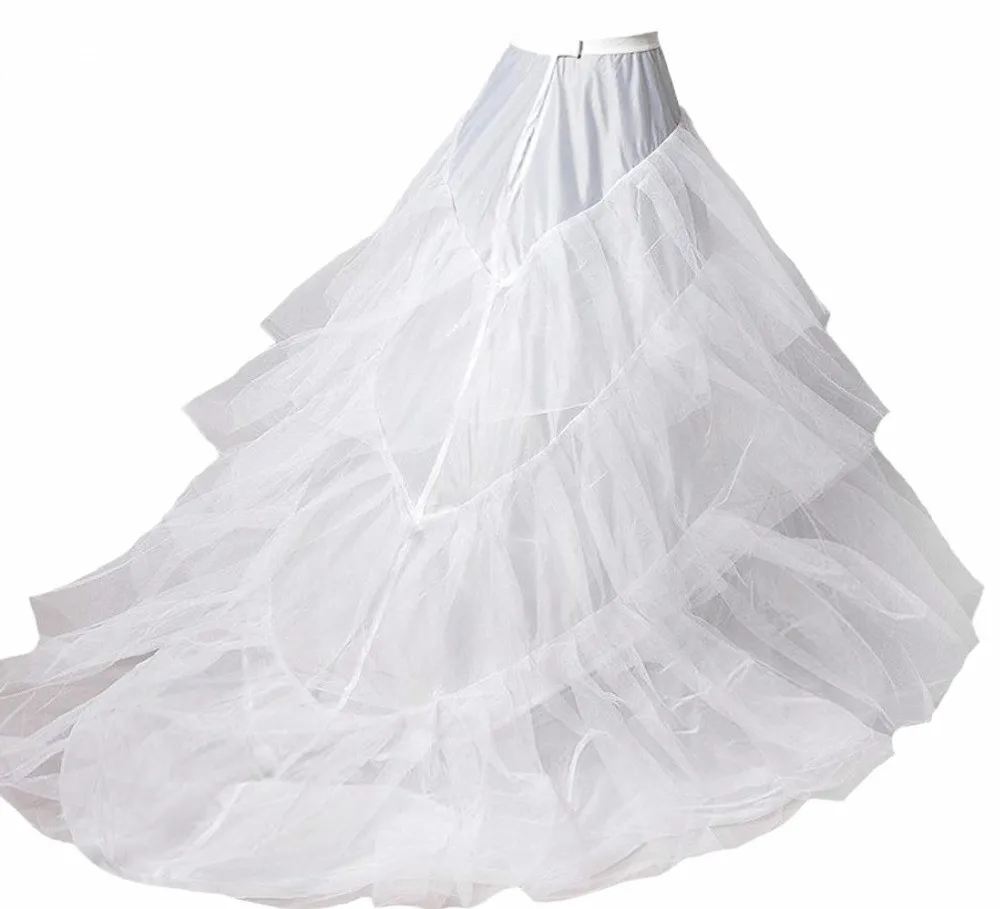 White Black Long Train Petticoat For Tail Wedding Party Dresses Crinoline 3 Hoops Underskirt