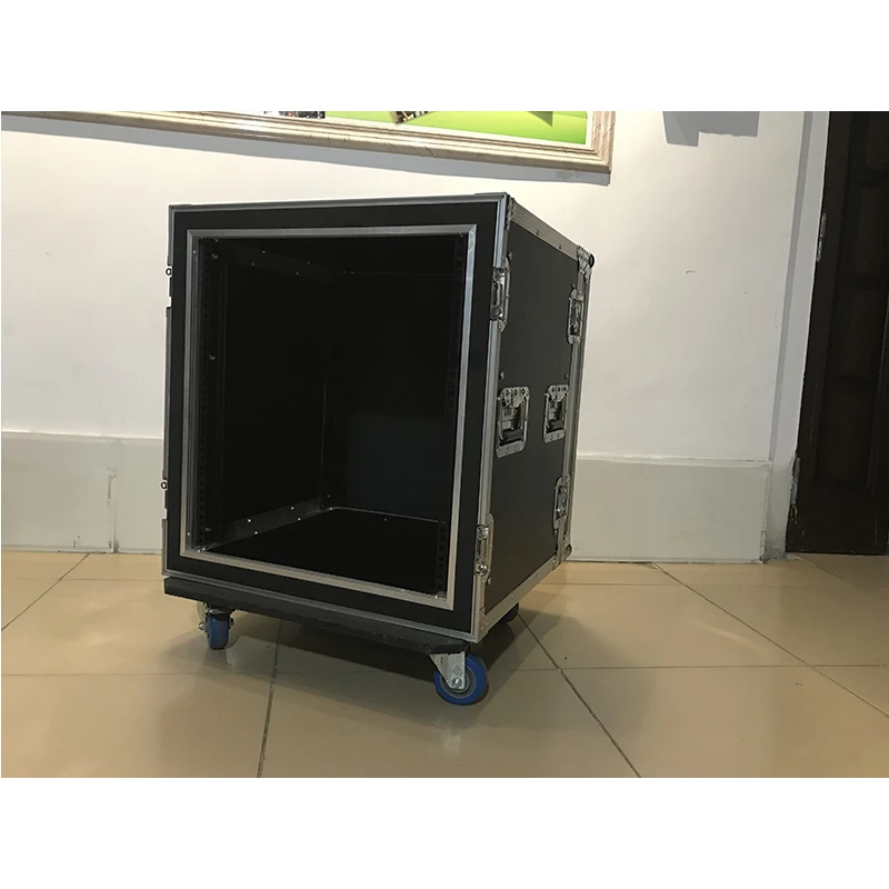 High Quality Aluminum Wooden Flight Case 12u for Microphone System Amplifier Stage Equipment with Wheels