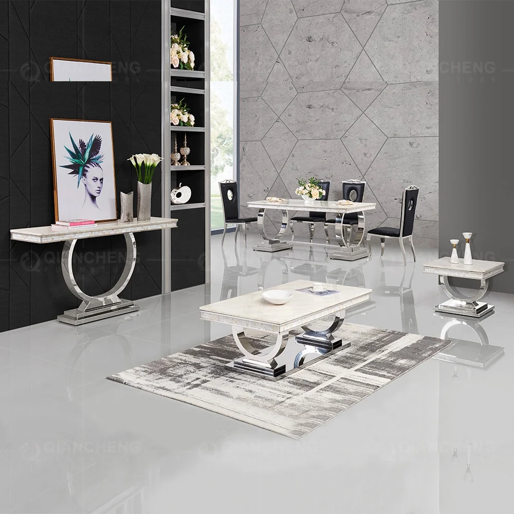 Modern Furniture kitchen dinning table and 6 chair Luxury restaurant metal stainless steel marble dining room sets dining tables