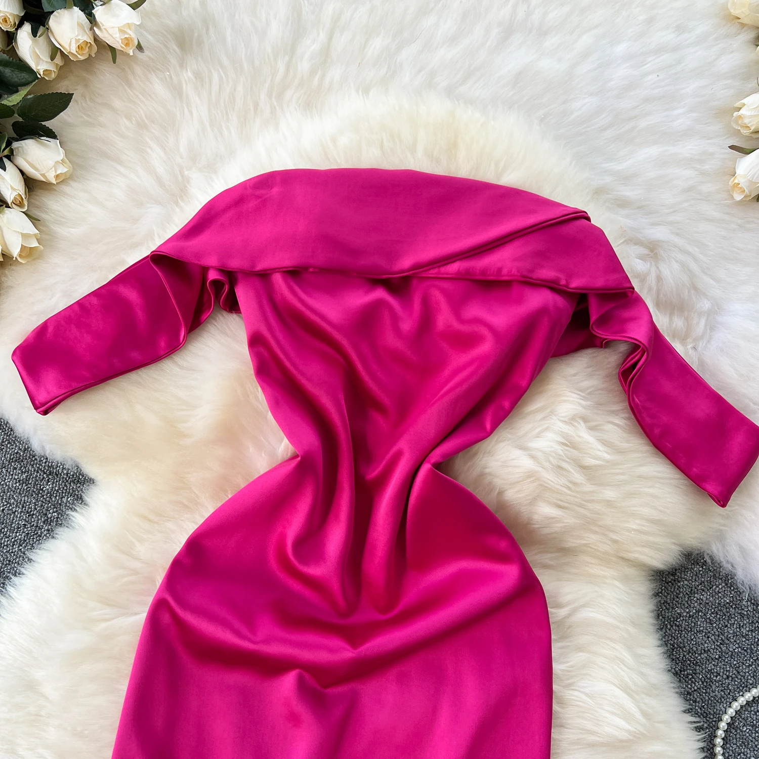 Sexy Turn-down Collar Tunic Slim Mermaid Dress For Women Silk Vestidos