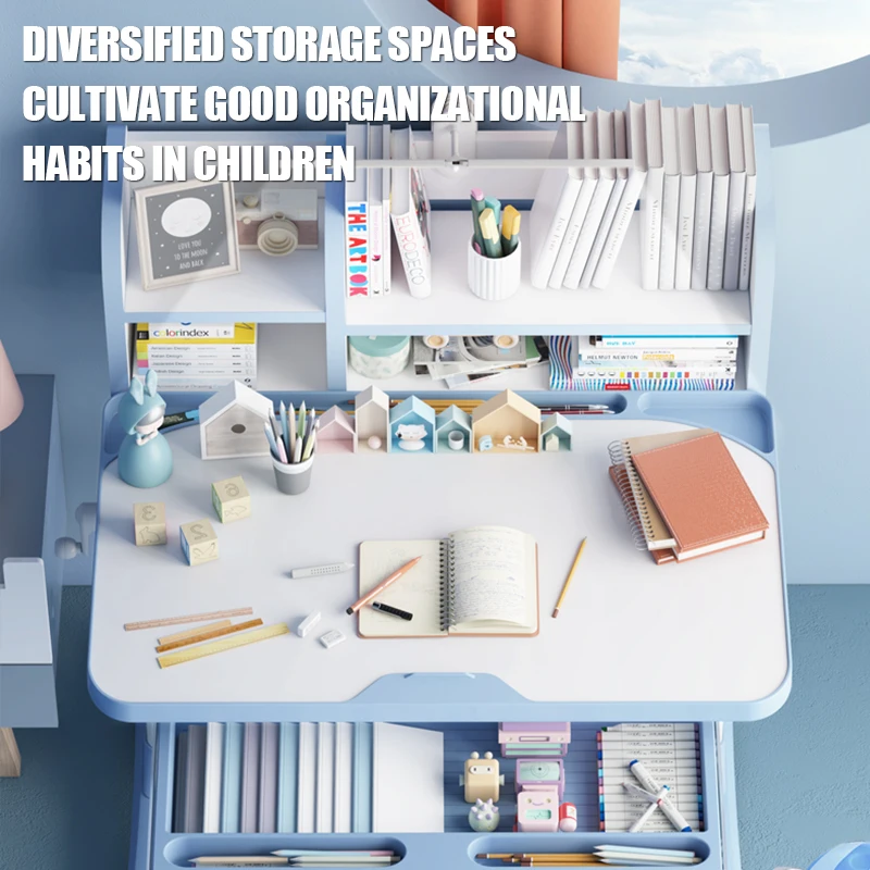 COXIDA Ergonomic Children Height Adjustable Desk And Chair Set With Bookshelf Home Furniture Wood Kids Study Table For Child