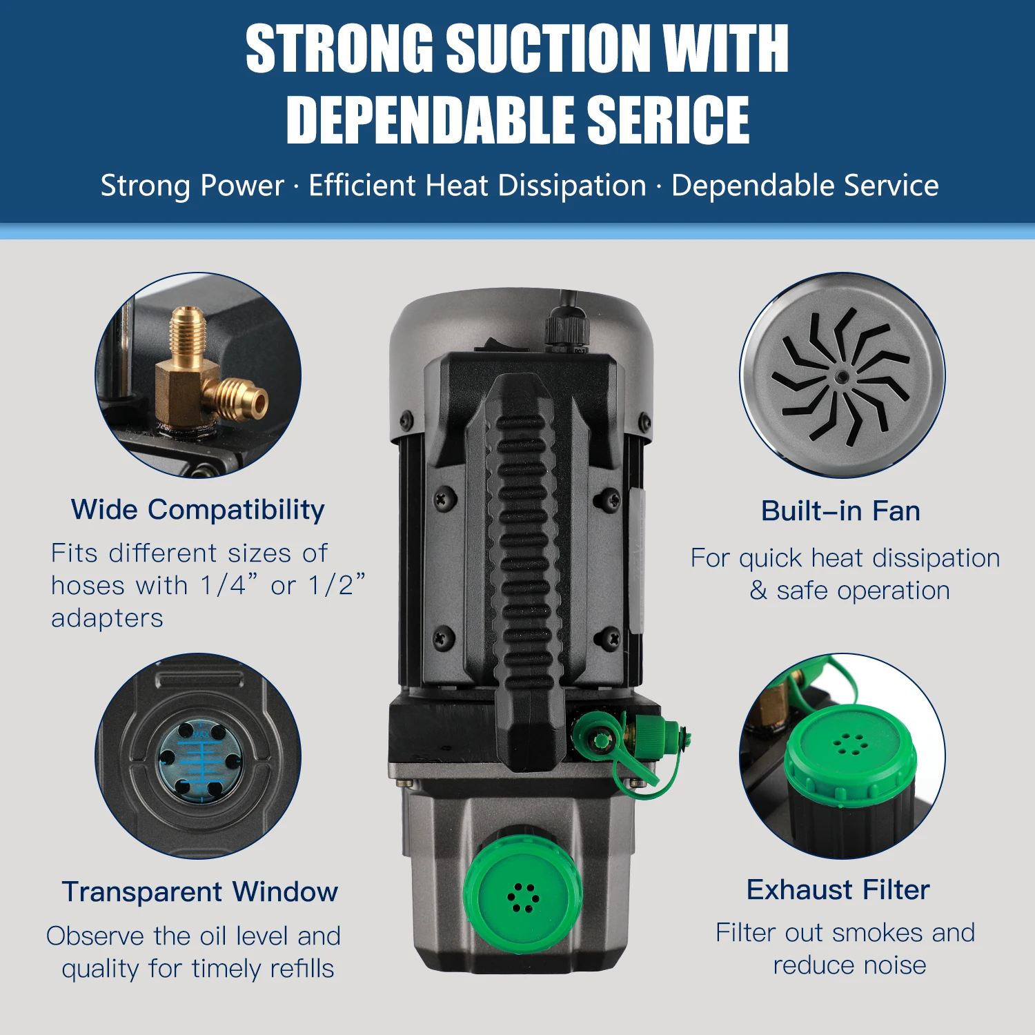 PB Motor TECH 4.5CFM 1/3HP Vacuum Pump with 3-Way AC Manifold Gauge Set