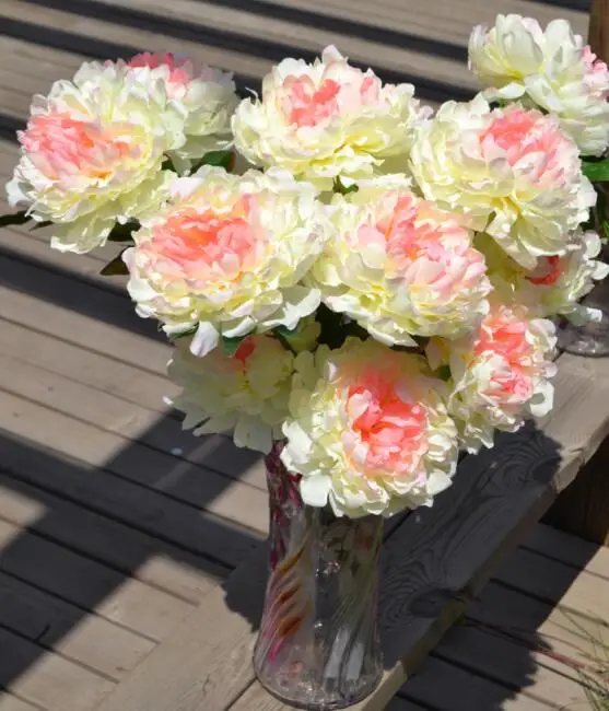 
High quality wedding decorative flowers 8 heads silk peony flower qbouquet wedding flowers 