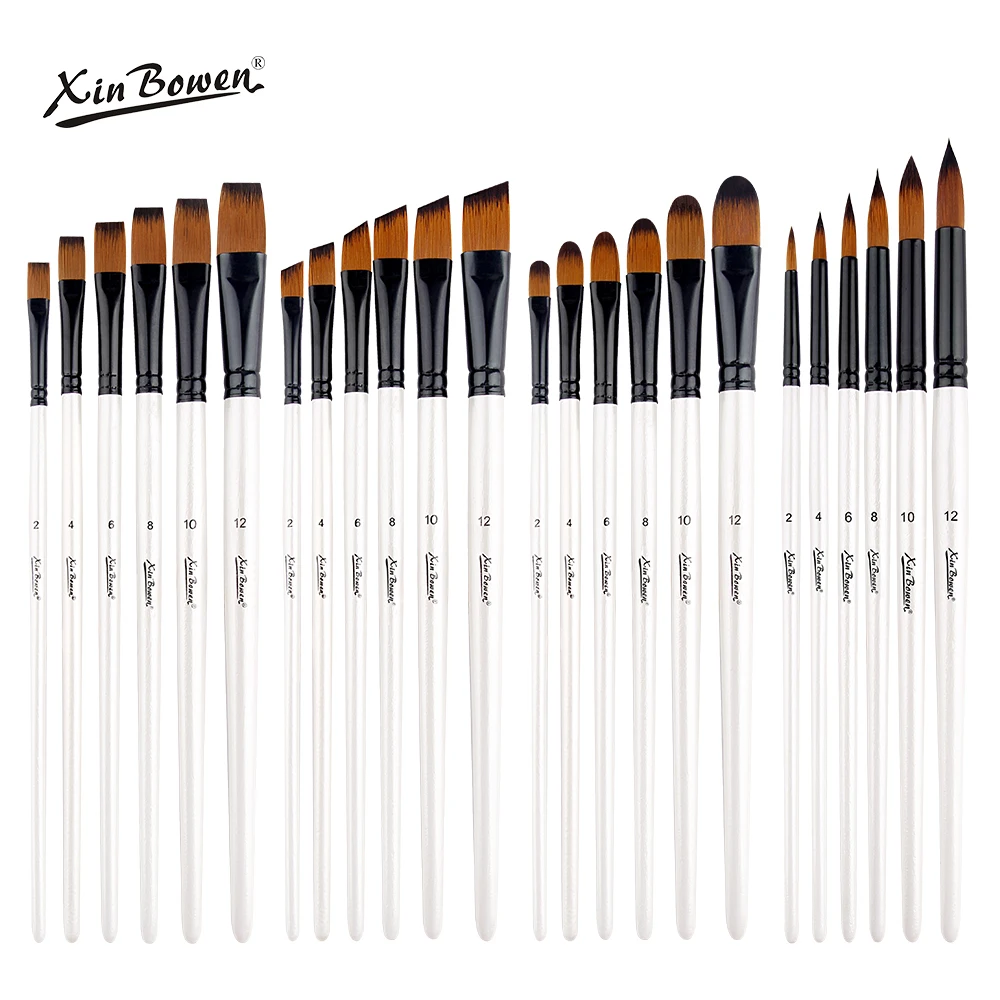 Xinbowen paintbrush 6pcs Pearl white barrel nylon brush acrylic paint brushes for art painting