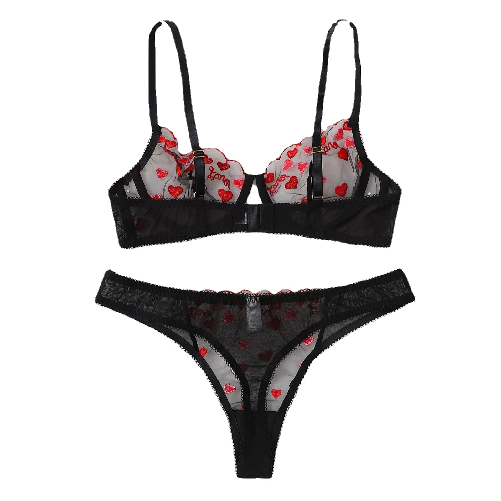 Hot Wholesale Lovely Erotic Intimates Transparent Lace Mesh  Embroidery Women Sexy Lingerie Set Plus size Womens Sexy Underwear