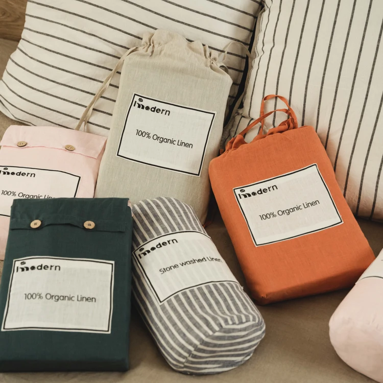 Ultra Soft  French Linen Stripe Fabric Bedding sheets wholesale bedding duvet cover set bed linen set pure french linen bedding
