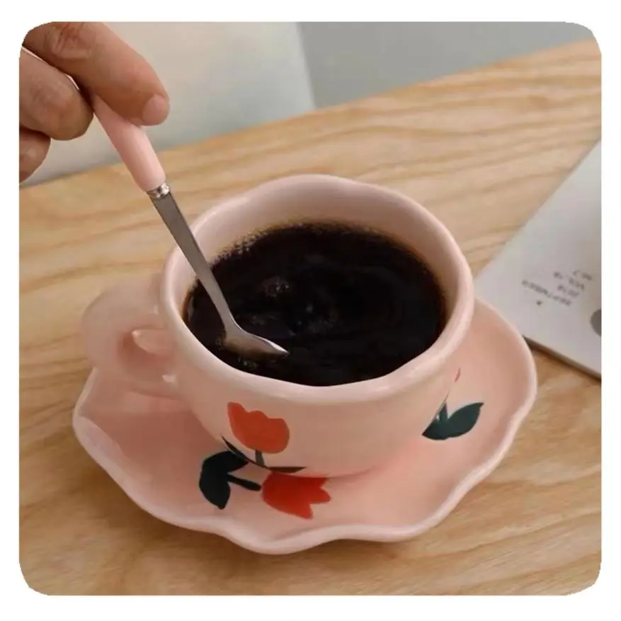 New Nordic Style Ceramics Stoneware Cups Handmade Coffee Mugs Customized Clay Tea Cup And Saucer