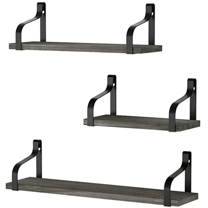 Wholesale Floating Shelves Wall Mounted Rustic Wood Wall Shelves Set of 3 for Bedroom Living Room Bathroom Kitchen Grey