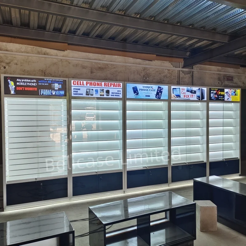 High Quality Mobile Store Repair and Accessories Showcase Fixture Cellphone Accessories Display Cabinet Stand with LED  Light