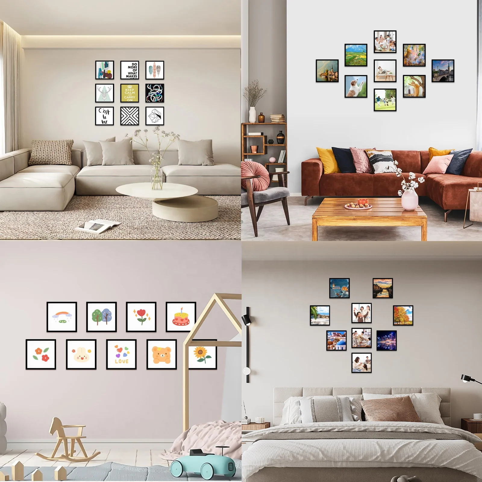 9 Pcs of 8x8 Picture Tiles | Mix Tiles Picture Frames Stick on Wall | Photo Tiles Peel and Stick Picture Frame Set Wall Photo