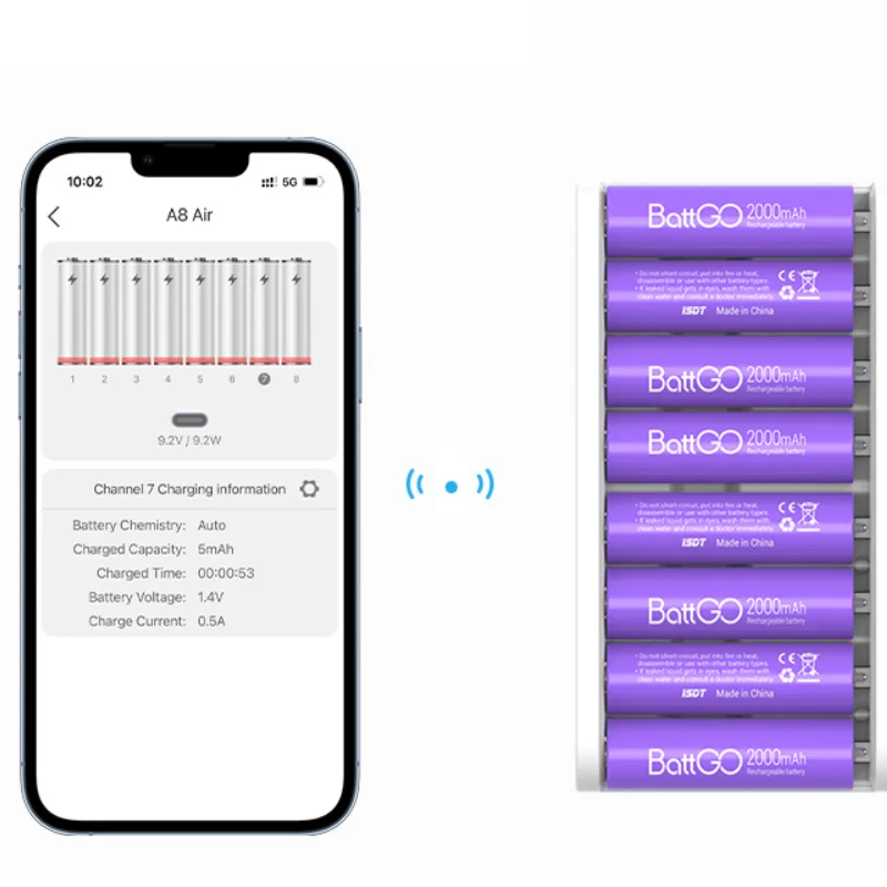 ISDT A8 Air AAA Battery Smart Charger 27W 8-Bay Household battery Charger Wireless Operation for AA 10500 12500